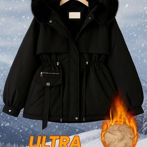Elegant Black Ski Jacket with Fur Hood